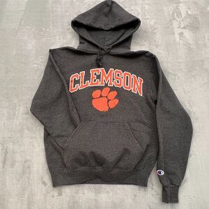 Clemson Tigers Hoodie Sweatshirt Men's Small Champion Gray Pullover